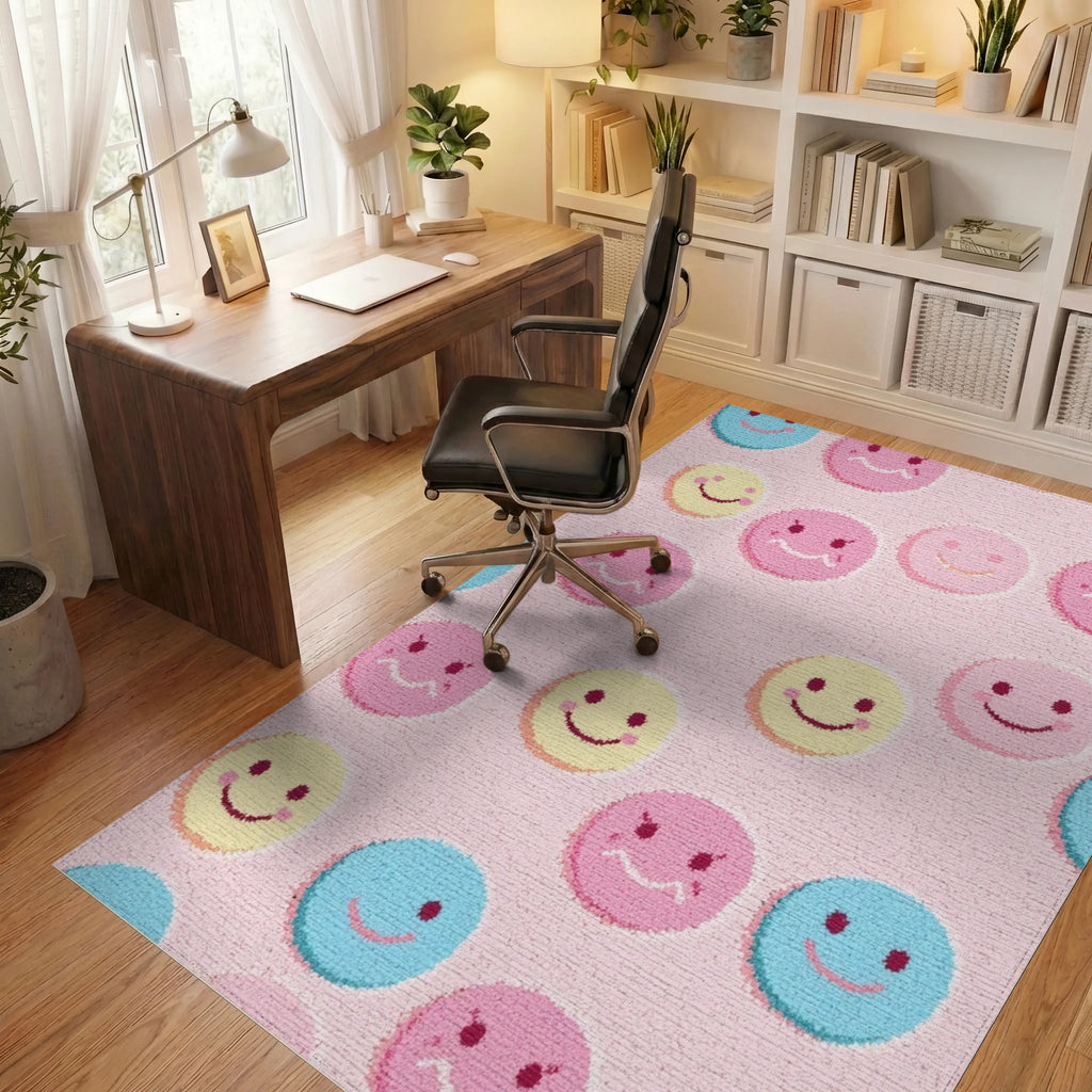 Pastel Smiley Faces All Over Rug - Office View