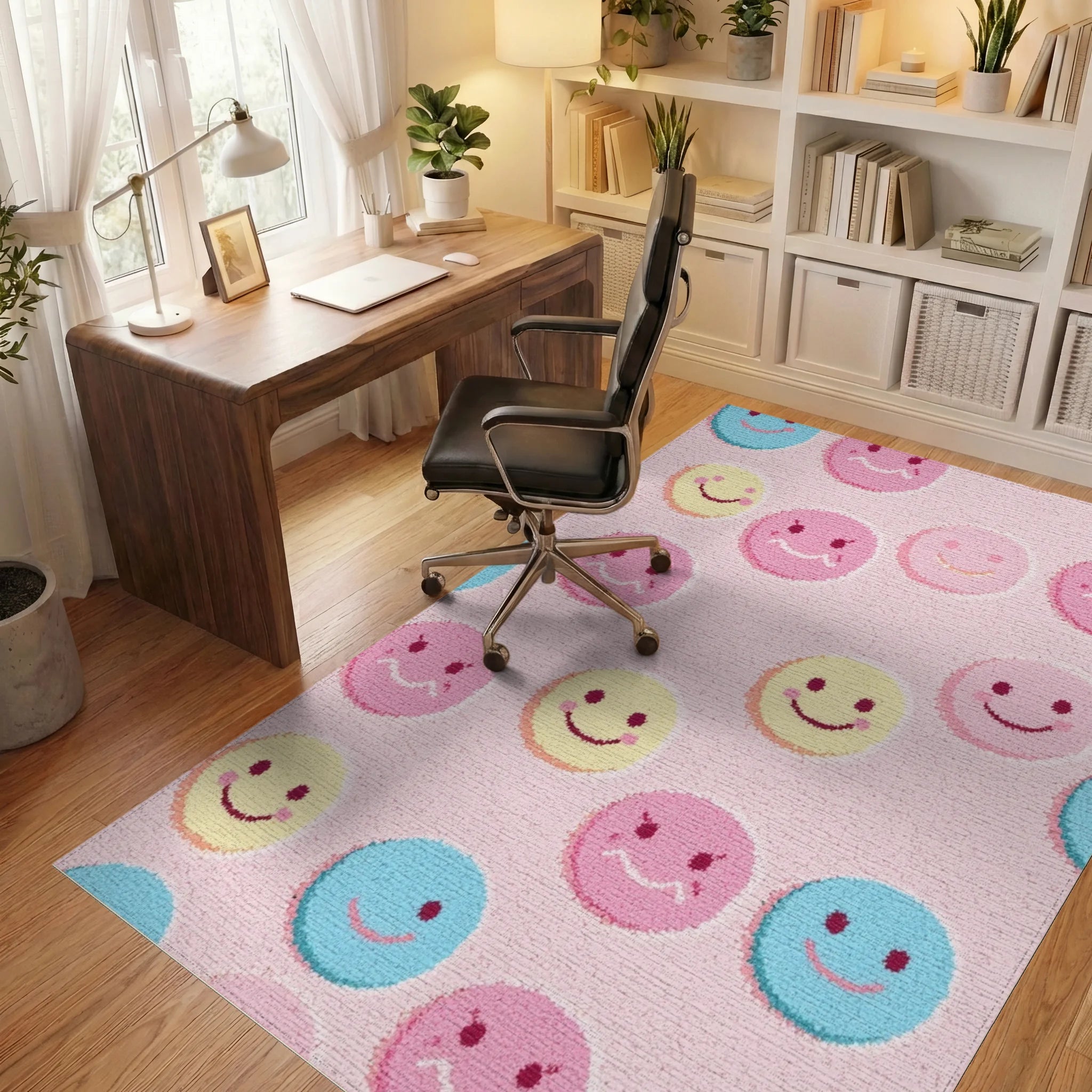 Pastel Smiley Faces All Over Rug - Office View