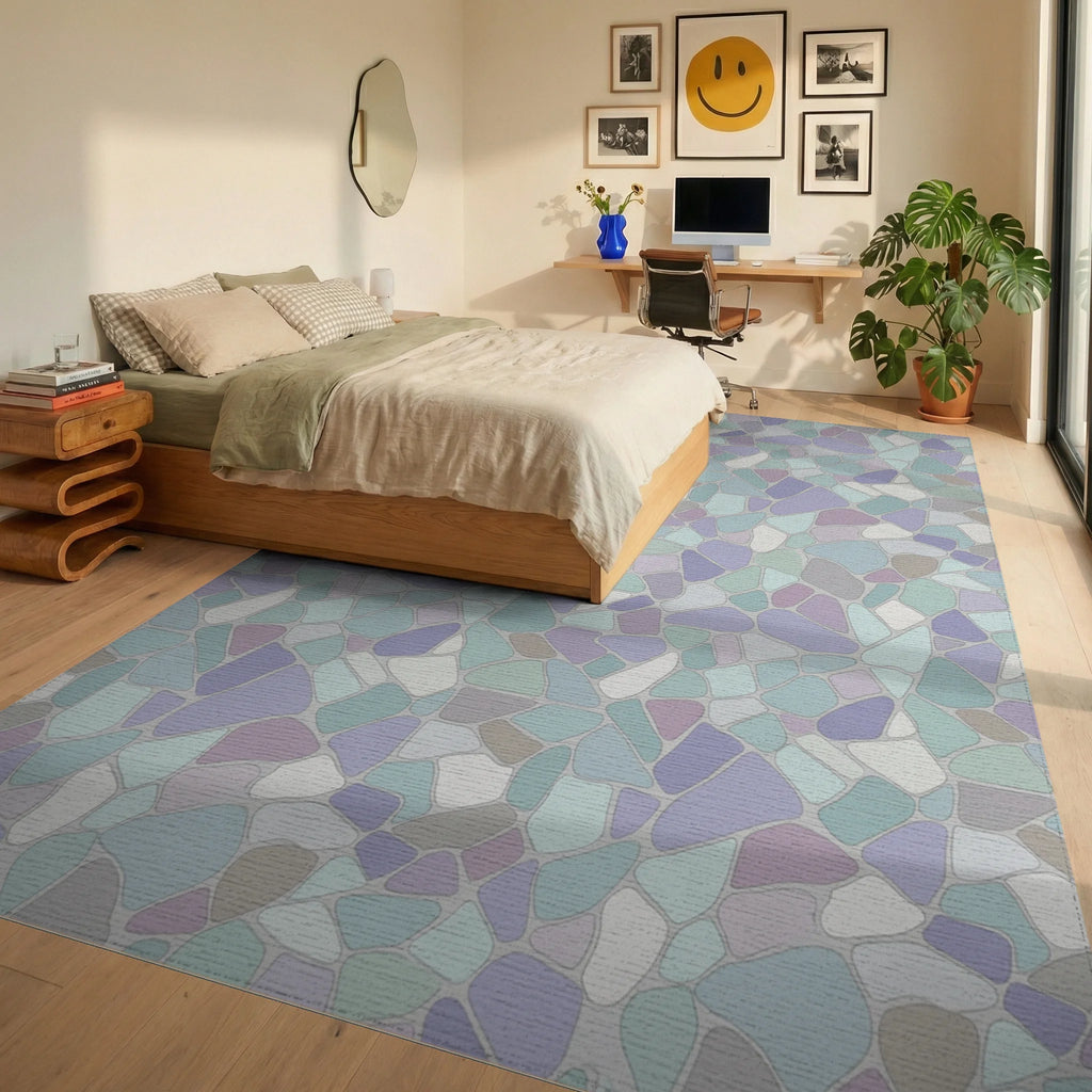 Pastel Stone Mosaic Texture Rug Bedroom View