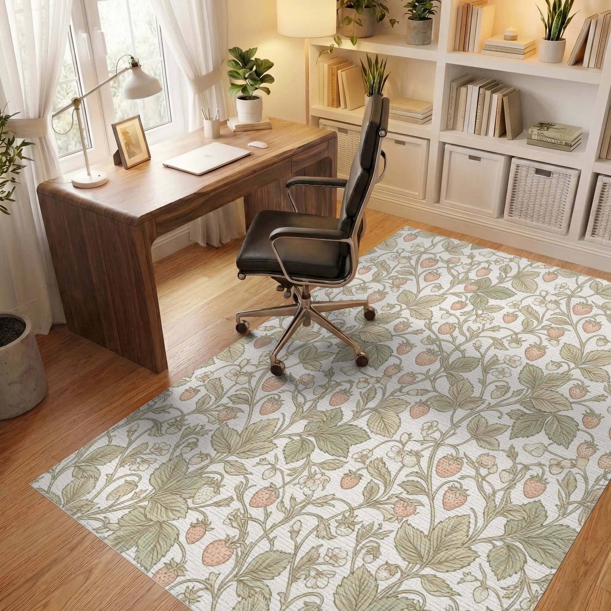 Pastel Strawberry Vine Garden Rug Office View