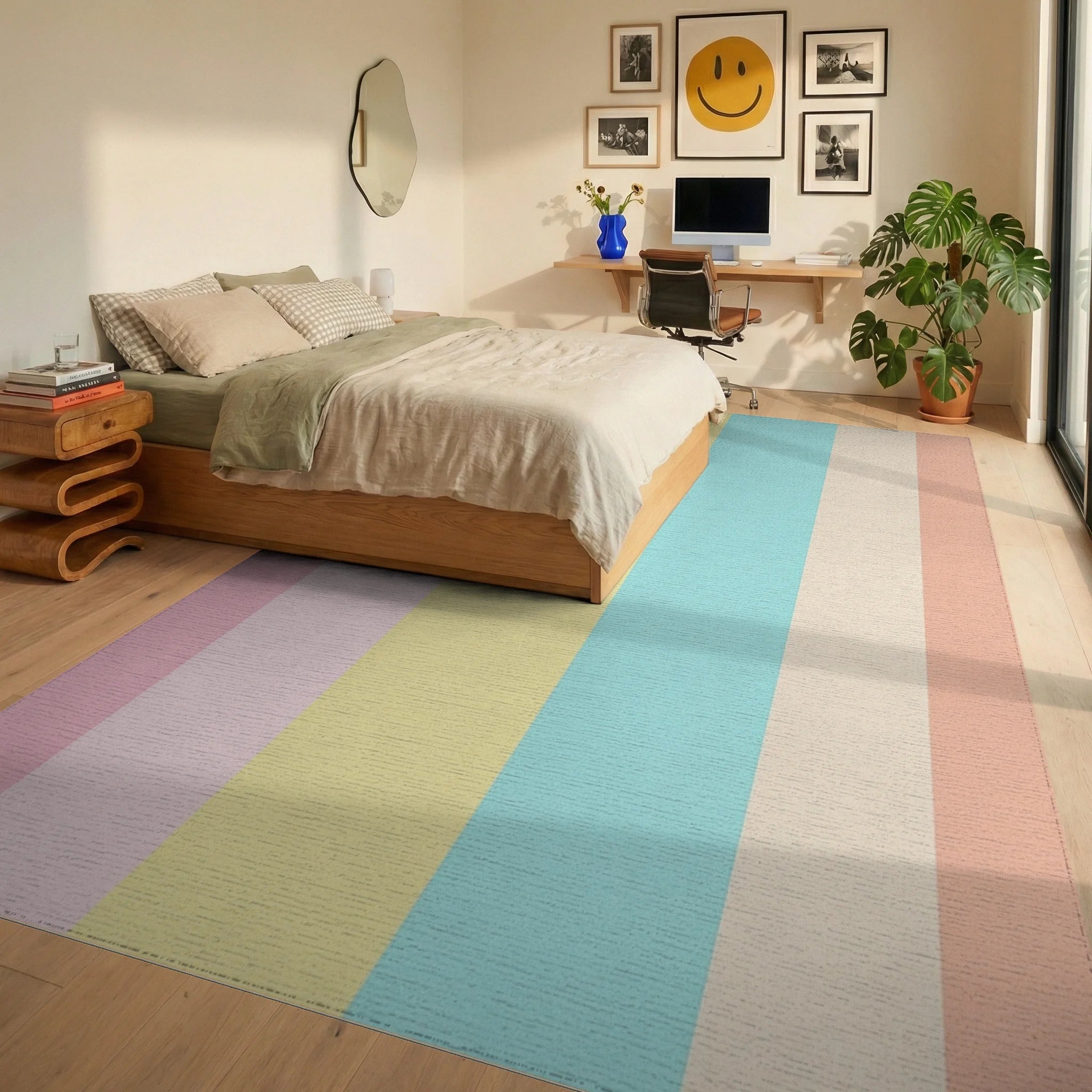 Pastel Striped Soft Summer Palette Rug - Bedroom View