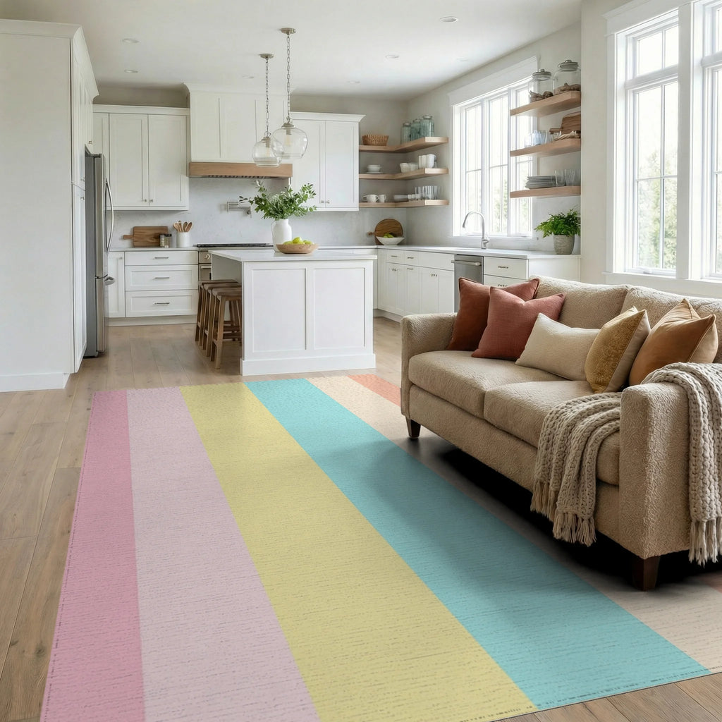 Pastel Striped Soft Summer Palette Rug - Living Room View