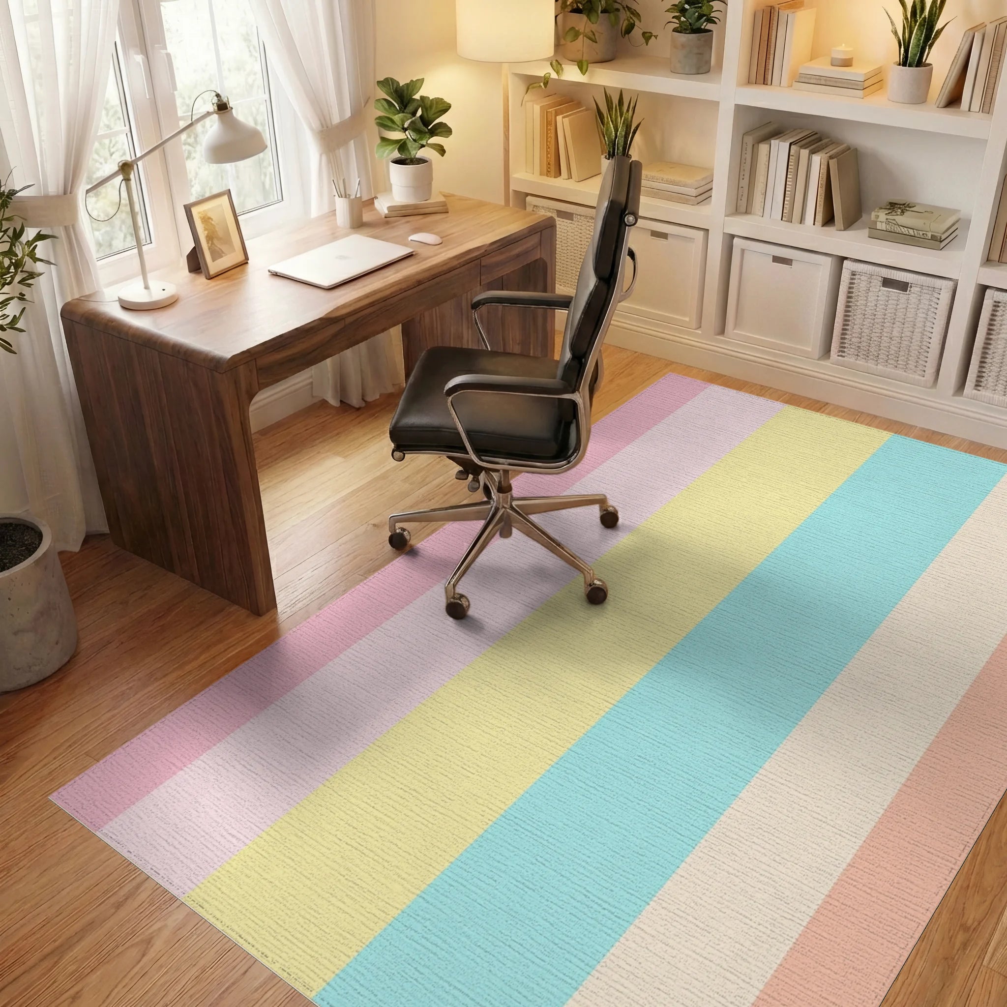 Pastel Striped Soft Summer Palette Rug - Office View