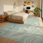 Pastel Swirl Marbled Abstract Rug Bedroom View