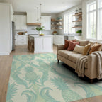 Pastel Teal Pineapple Damask Rug Living Room View