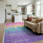 Pastel Tie Dye Abstract Stripe Rug - Living Room View