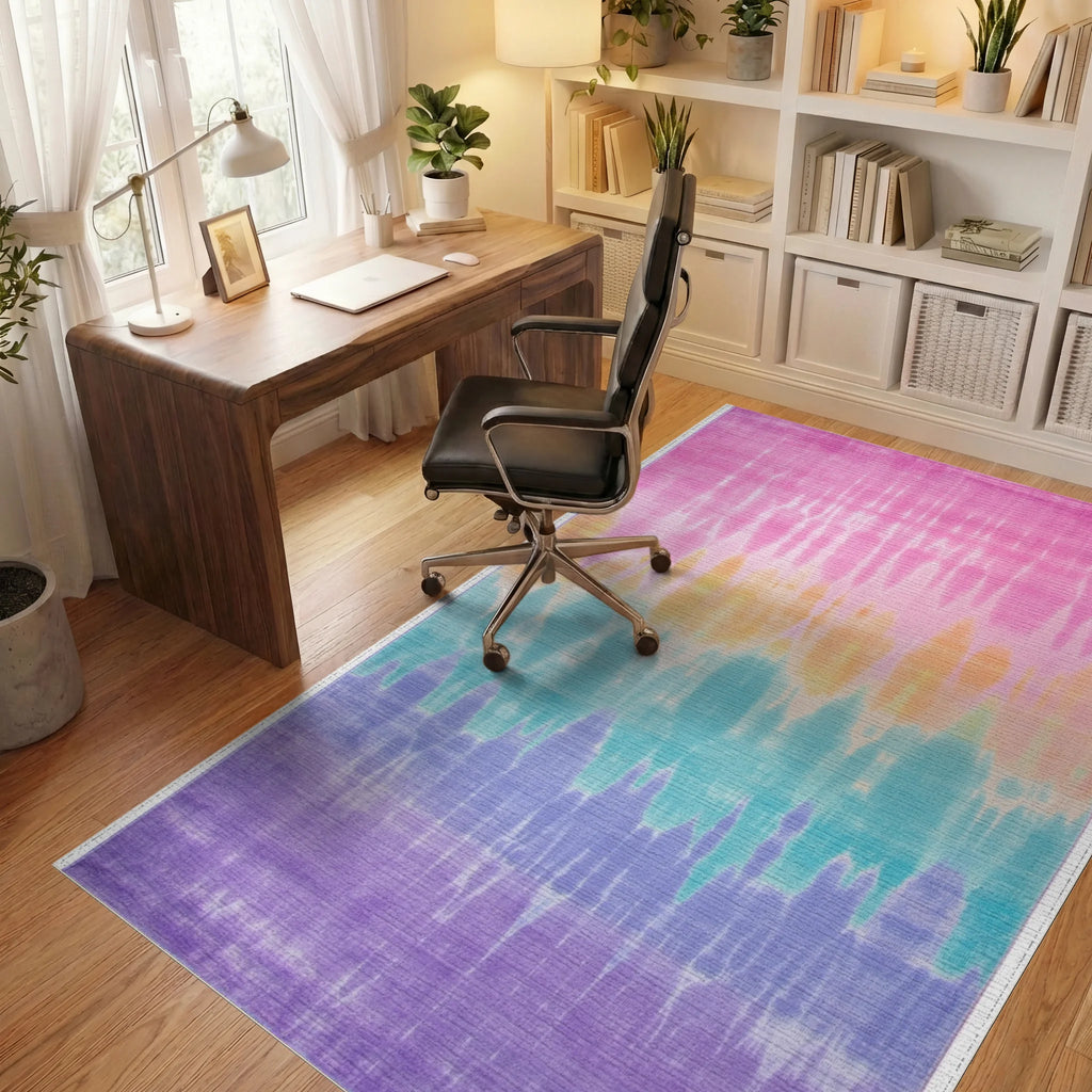 Pastel Tie Dye Abstract Stripe Rug - Office View