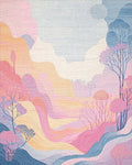 Pastel Valley Mountain Landscape Rug - Cutout View