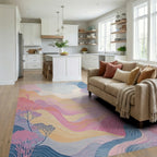 Pastel Valley Mountain Landscape Rug Living Room View