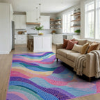 Pastel Wavy Stripe Landscape Rug - Living Room View