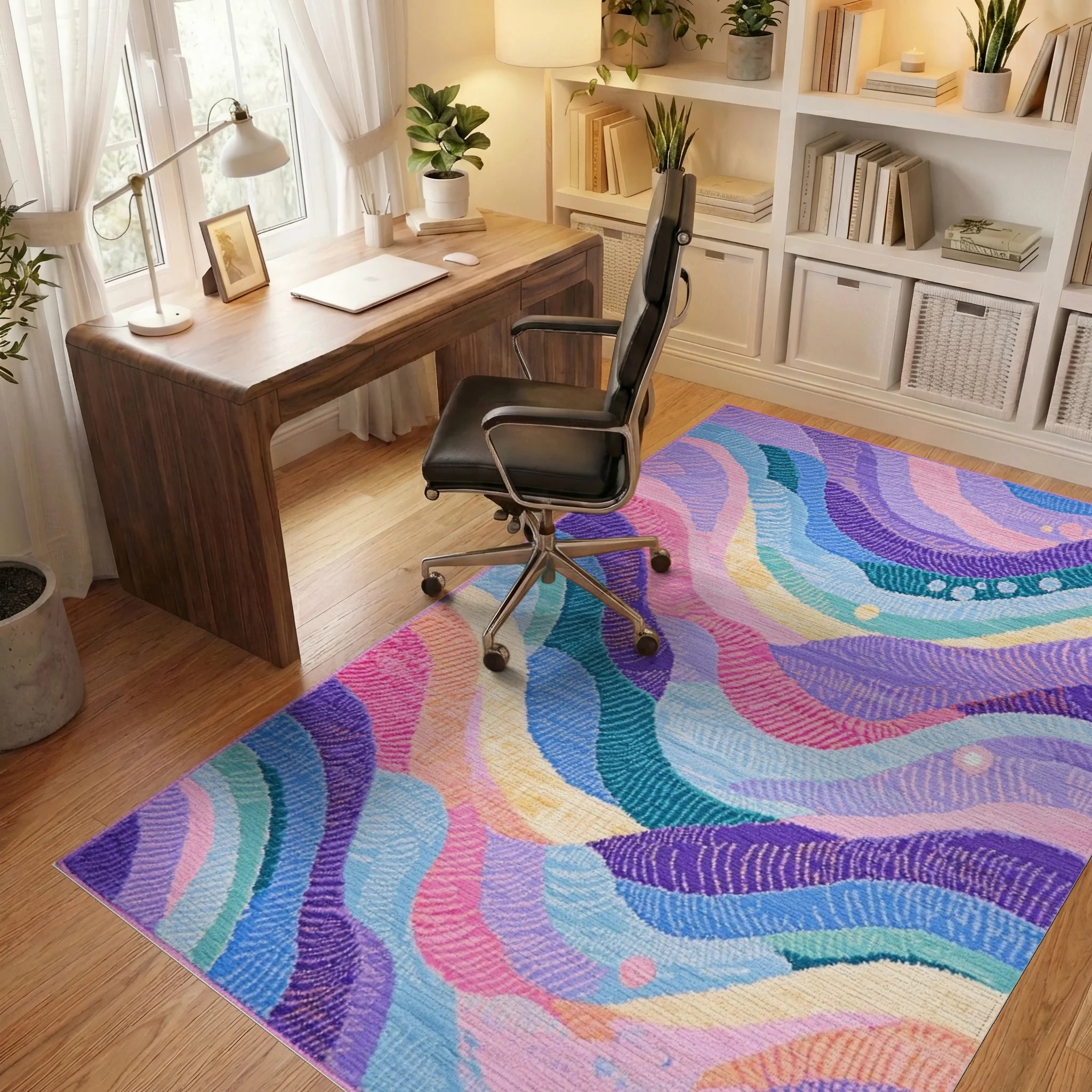 Pastel Wavy Stripe Landscape Rug - Office View