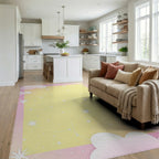 Pastel Yellow Celestial Starry Sky Rug Living Room View