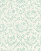 Pastoral Blue Scenic Village Motif Rug - Cutout View