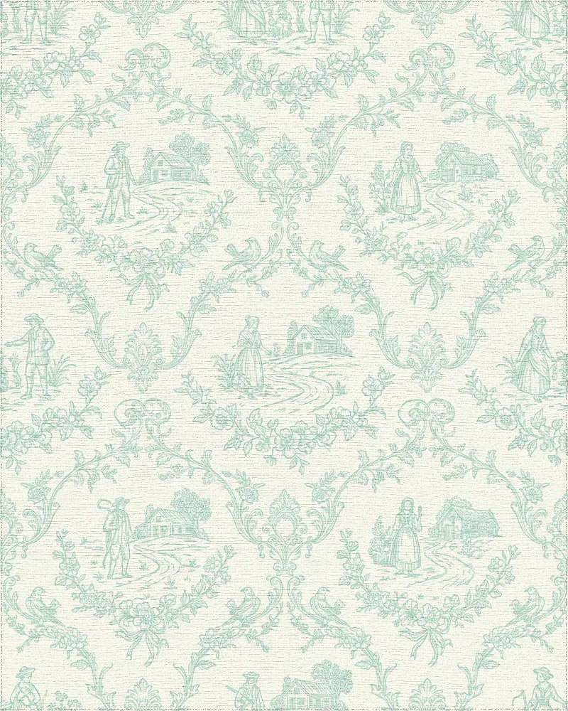 Pastoral Blue Scenic Village Motif Rug - Cutout View