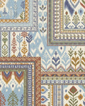Patchwork Blue and Ochre Ikat Floral Rug - Cutout View