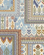 Patchwork Blue and Ochre Ikat Floral Rug - Cutout View