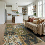 Patchwork Earth Tones Geometric Medallion Rug Living Room View