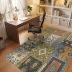 Patchwork Earth Tones Geometric Medallion Rug Office View