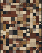 Patchwork Earth Tones Geometric Squares Rug - Cutout View