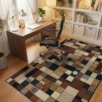 Patchwork Earth Tones Geometric Squares Rug - Office View