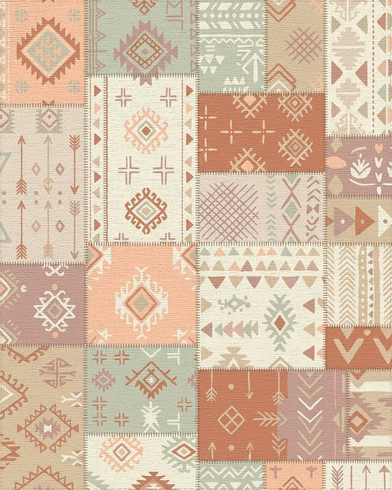 Patchwork Earthy Tone Tribal Medallion Rugs Rug - Cutout View