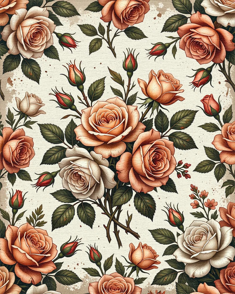 Peach Blush Pink Rose Bouquet Rug - Cutout View