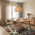 Peach Blush Pink Rose Bouquet Rug Dining Room View