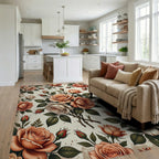 Peach Blush Pink Rose Bouquet Rug Living Room View