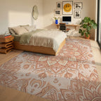 Peach Mandala Celestial Lunar Blossom Rug Bedroom View