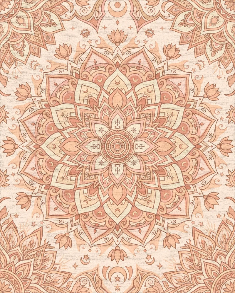 Peach Mandala Celestial Lunar Blossom Rug - Cutout View