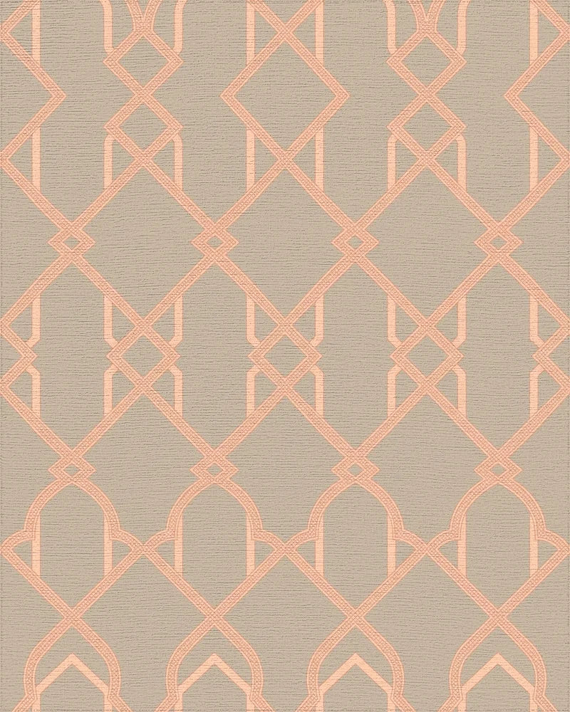 Peachy Pink Interlocking Geometric Lattice Rug - Cutout View
