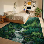 Pine Forest Mountain River Sun Rug - Bedroom View