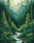 Pine Forest Mountain River Sun Rug - Cutout View