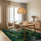 Pine Forest Mountain River Sun Rug - Dining Room View