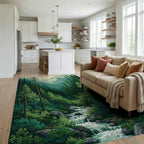 Pine Forest Mountain River Sun Rug - Living Room View