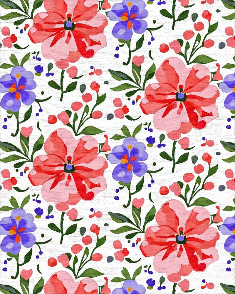 Pink And Purple Floral Pattern Rug - Cutout View