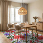 Pink And Purple Floral Pattern Rug Dining Room View