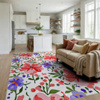 Pink And Purple Floral Pattern Rug Living Room View