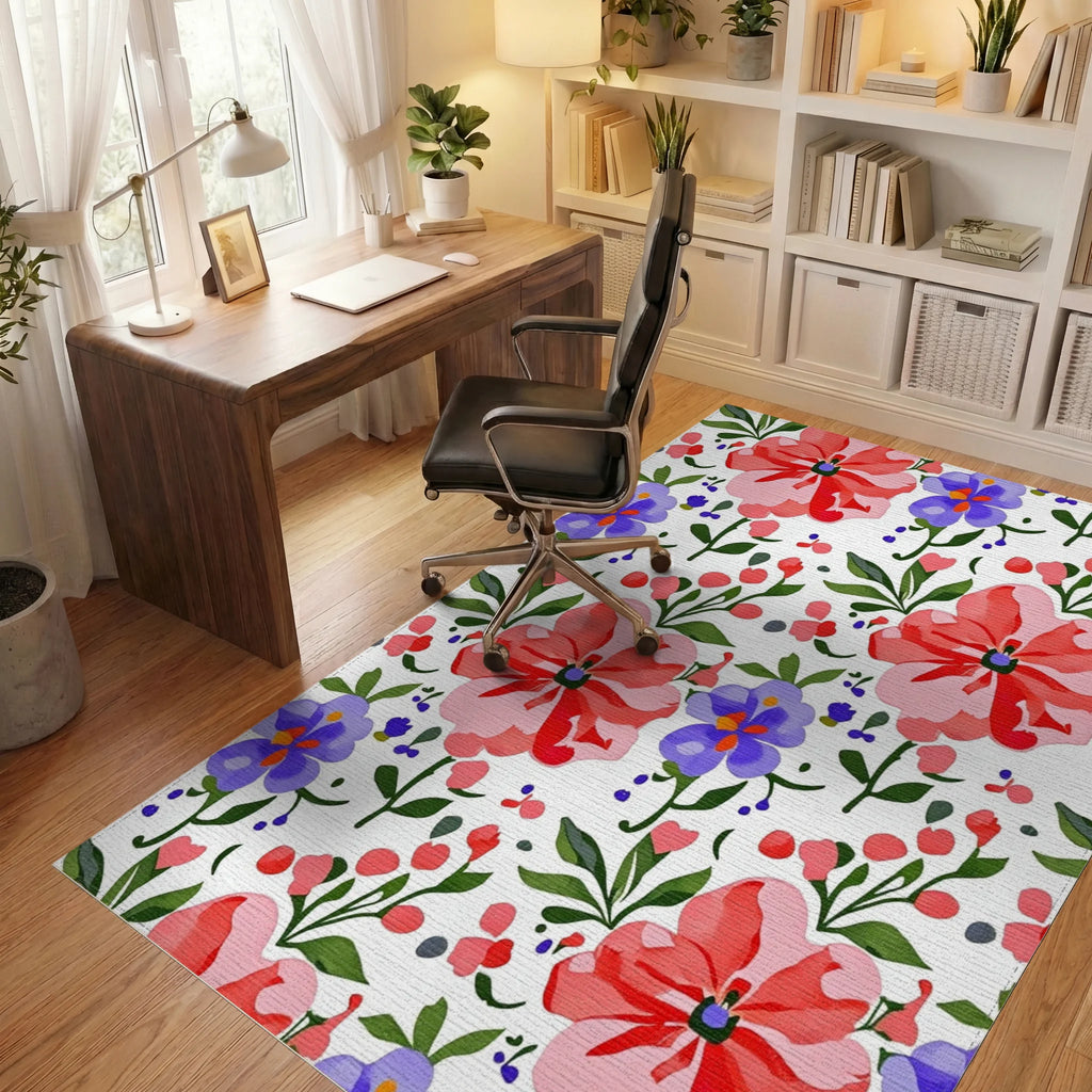 Pink And Purple Floral Pattern Rug Office View