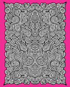 Pink Black Abstract Swirl Mandala Rug - Cutout View