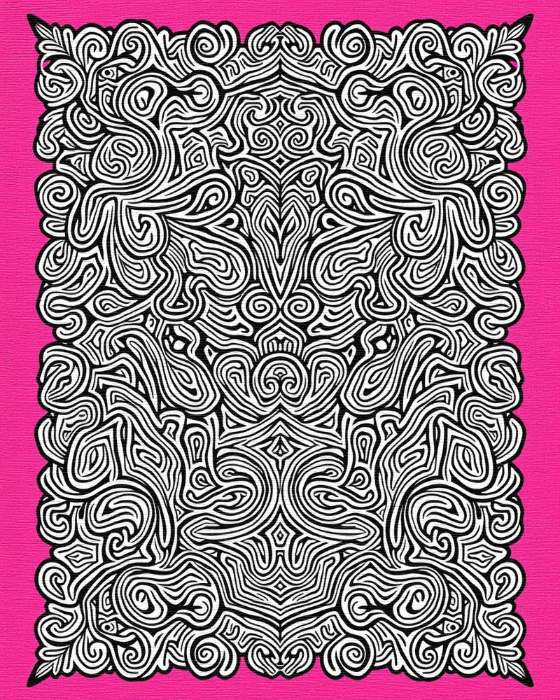 Pink Black Abstract Swirl Mandala Rug - Cutout View