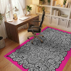 Pink Black Abstract Swirl Mandala Rug Office View
