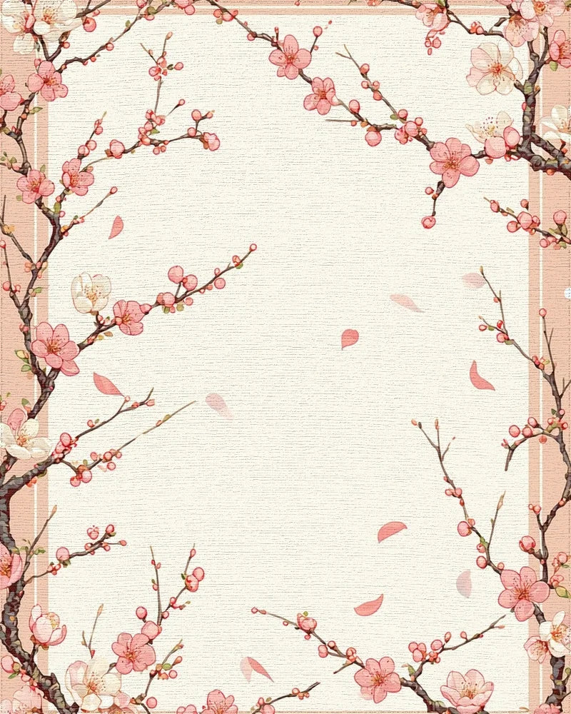Pink Blossom Branch Pattern Design Rug - Cutout View