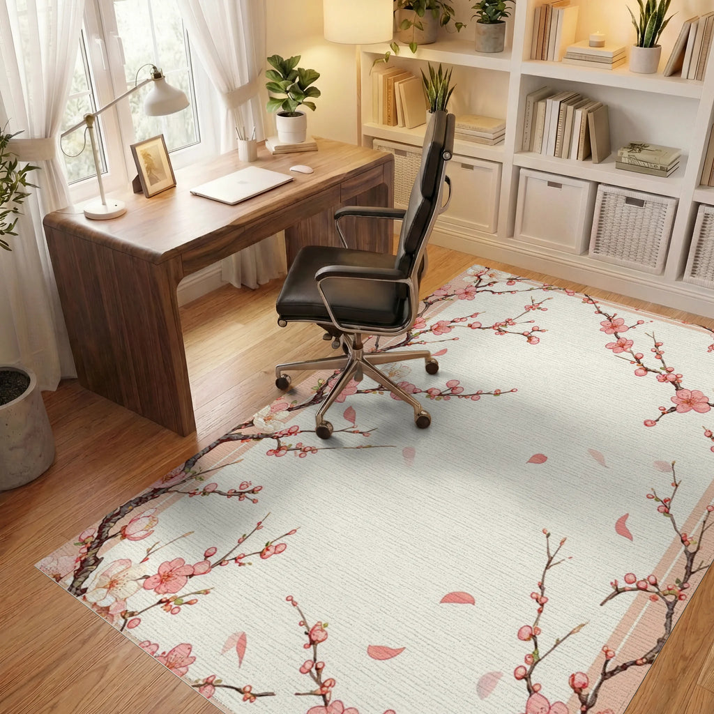Pink Blossom Branch Pattern Design Rug Office View
