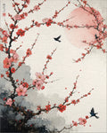 Pink Blossom Branches With Flying Birds Rug - Cutout View