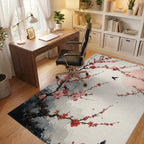 Pink Blossom Branches With Flying Birds Rug - Office View