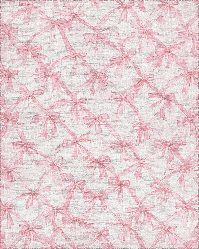 Pink Bow Lattice Watercolor Rug - Cutout View