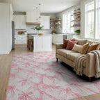 Pink Bow Lattice Watercolor Rug - Living Room View