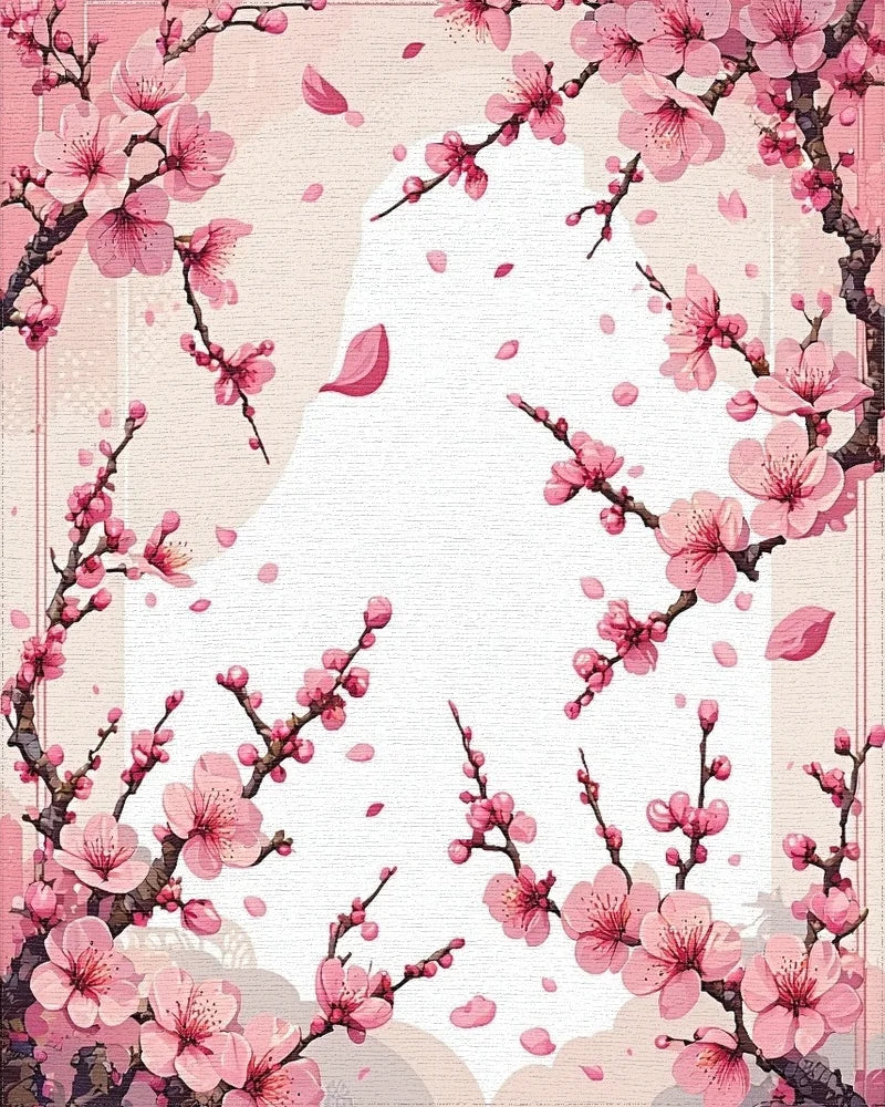 Pink Cherry Blossom Branches Rug - Cutout View