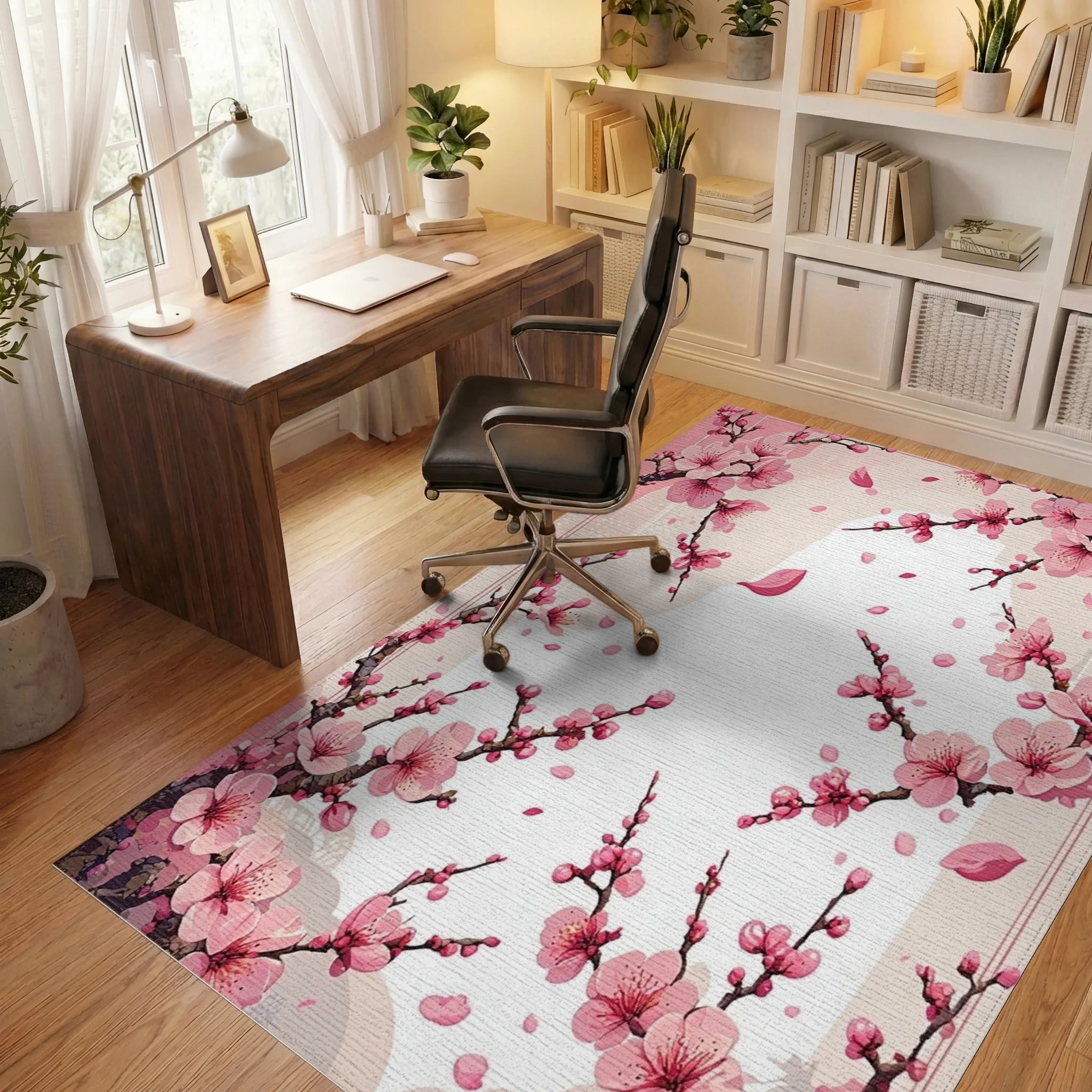 Pink Cherry Blossom Branches Rug - Office View